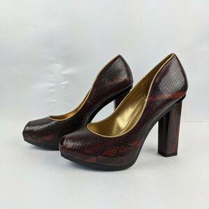 Christian Siriano Pumps Women's Sz 8 Red Alexa Snake Peep Toe Hidden Platform